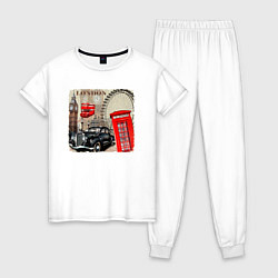 Пижама хлопковая женская Лондон в стиле ретро, цвет: белый