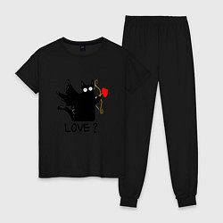 Пижама хлопковая женская LOVE CAT WHAT cat, цвет: черный
