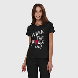 Пижама хлопковая женская WAKE THE F*CK UP! CYBERPUNK КИБЕРПАНК, цвет: черный — фото 2