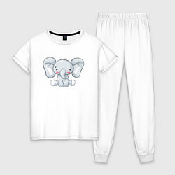 Пижама хлопковая женская Маленький милый слоненок, цвет: белый