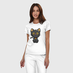 Пижама хлопковая женская Черный маленький котенок, цвет: белый — фото 2