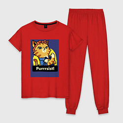 Пижама хлопковая женская Котяшка 00002, цвет: красный
