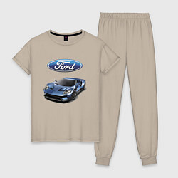 Пижама хлопковая женская Ford - legendary racing team!, цвет: миндальный