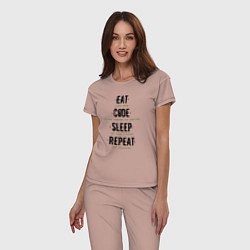 Пижама хлопковая женская EAT CODE SLEEP REPEAT, цвет: пыльно-розовый — фото 2