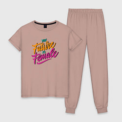 Пижама хлопковая женская Будущее за девушками, цвет: пыльно-розовый