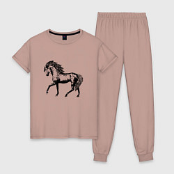 Пижама хлопковая женская Мустанг Лошадь, цвет: пыльно-розовый