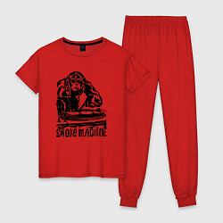 Пижама хлопковая женская Обезьяна диджей, цвет: красный