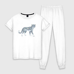 Пижама хлопковая женская Водяной голубой тигр, символ 2022, цвет: белый