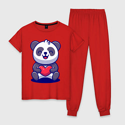 Пижама хлопковая женская Панда с сердцем!, цвет: красный