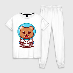 Пижама хлопковая женская Медведь космонавт в скафандре, цвет: белый