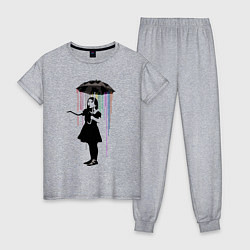 Пижама хлопковая женская BANKSY БЭНКСИ девушка под зонтом, цвет: меланж