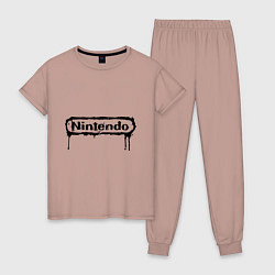 Пижама хлопковая женская Nintendo streaks, цвет: пыльно-розовый