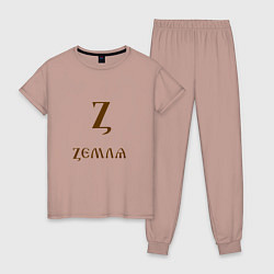 Пижама хлопковая женская Буква кириллицы Z- земля, цвет: пыльно-розовый
