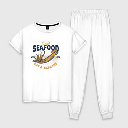 Пижама хлопковая женская Морская еда Кальмар, цвет: белый