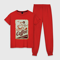 Пижама хлопковая женская Coffee Cup Retro, цвет: красный