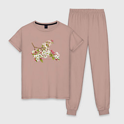 Пижама хлопковая женская Время цвести, цвет: пыльно-розовый