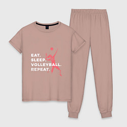 Пижама хлопковая женская Volleyball Days, цвет: пыльно-розовый
