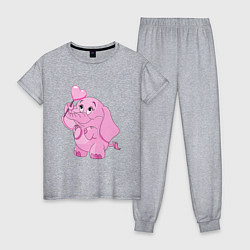 Пижама хлопковая женская Розовый слонёнок, цвет: меланж