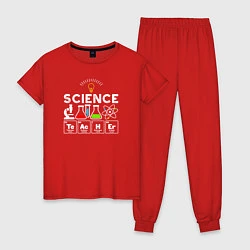 Пижама хлопковая женская Учитель науки, цвет: красный