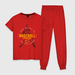 Пижама хлопковая женская Американский бейсбол, цвет: красный