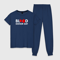 Пижама хлопковая женская Blood Donor Day, цвет: тёмно-синий
