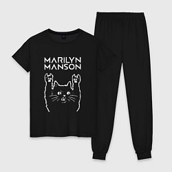 Пижама хлопковая женская Marilyn Manson Рок кот, цвет: черный