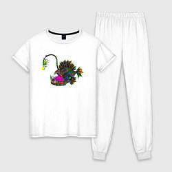Пижама хлопковая женская Психоделический морской черт, цвет: белый
