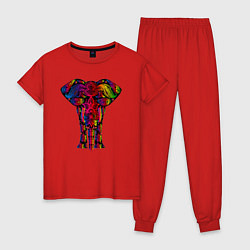 Пижама хлопковая женская Психоделически раскрашенный слон, цвет: красный