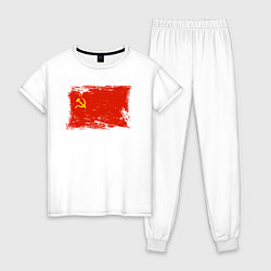 Пижама хлопковая женская Рваный флаг СССР, цвет: белый