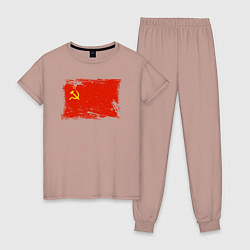Пижама хлопковая женская Рваный флаг СССР, цвет: пыльно-розовый