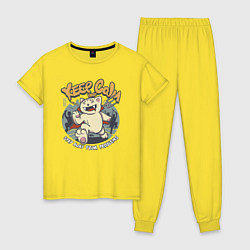 Пижама хлопковая женская Сохраняй спокойствие и сторонись проблем, цвет: желтый