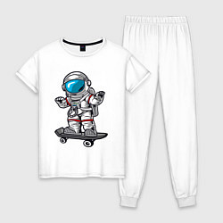 Пижама хлопковая женская Космонавт - скейтер, цвет: белый