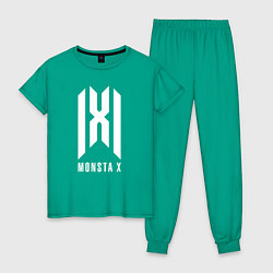 Пижама хлопковая женская Monsta x logo, цвет: зеленый