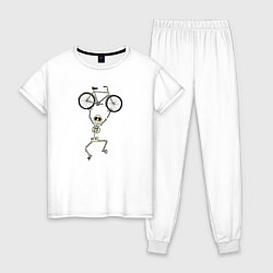Пижама хлопковая женская Скелетик и велосипед, цвет: белый