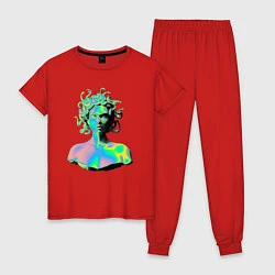 Пижама хлопковая женская Gorgon Medusa Vaporwave Neon, цвет: красный