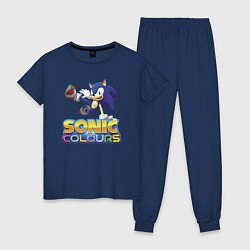 Пижама хлопковая женская Sonic Colours Hedgehog Video game, цвет: тёмно-синий