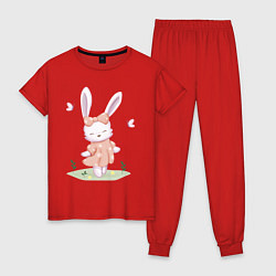 Пижама хлопковая женская Милый Крольчонок С Бантиком, цвет: красный