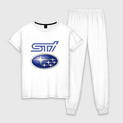Пижама хлопковая женская SUBARU STI FS, цвет: белый