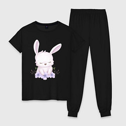 Пижама хлопковая женская Милый Крольчонок С Цветочками, цвет: черный