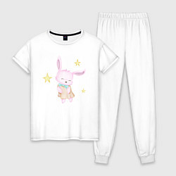 Пижама хлопковая женская Милый Крольчонок Танцует Со Звёздами, цвет: белый