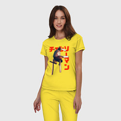 Пижама хлопковая женская Человек-бензопила на кресте, цвет: желтый — фото 2