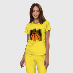 Пижама хлопковая женская Баскетбольный мяч в разрыве, цвет: желтый — фото 2