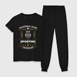 Пижама хлопковая женская Sporting: Football Club Number 1, цвет: черный