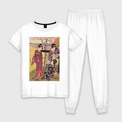 Пижама хлопковая женская Gotenyama no Hanami Hidari Цветение сакуры, цвет: белый