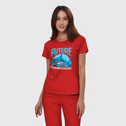 Пижама хлопковая женская Будущий специалист по акулам, цвет: красный — фото 2