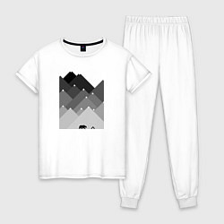 Пижама хлопковая женская Медведь и треугольные горы, цвет: белый