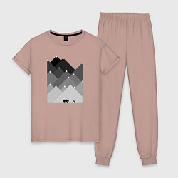 Пижама хлопковая женская Медведь и треугольные горы, цвет: пыльно-розовый