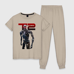 Пижама хлопковая женская Terminator 2 - T800, цвет: миндальный