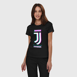 Пижама хлопковая женская Juventus FC в стиле Glitch, цвет: черный — фото 2