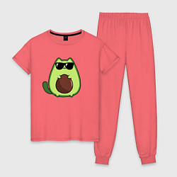 Пижама хлопковая женская Avo cat o в очках, цвет: коралловый